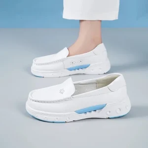 Women’s Medical Work Nurse Shoes Anti Slip Thick Heightening Soles Breathable Upper Genuine Leather PU Comfortable