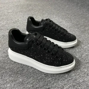 Women’s & Men’s Casual Sports Sneakers Thick Sole Glitter Gradient Colors Rhinestones Lace Up Cushioning Lightweight for Winter