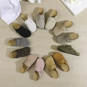 Women’s & Men’s Genuine Leather Closed Toe Flat Slipper Comfortable Fashion Outdoor Clogs & Mules with Breathable Lining