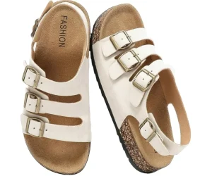 Women’s Men’s Genuine Leather Cork Foot Bed Sandals Back Strap Adjustable Buckle Slip-On Slingback Slides Recyclable Comfortable