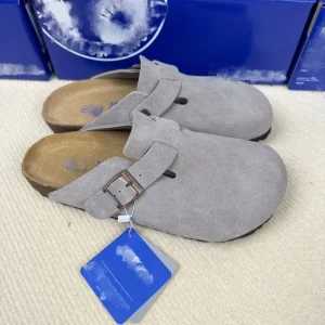 Women’s Men’s Lightweight Suede Leather Closed Toe Outdoor Flat Slipper Clogs Mules Classic Cork Sandals