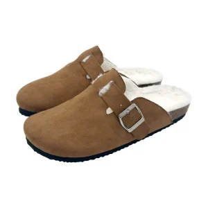 Women’s Men’s Suede Clogs Leather Mules Cork Foot Bed with Arch Support Fuzzy Faux Fur Lined Clogs Slippers