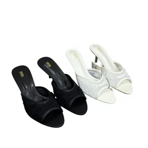 Women’s Mesh Embroidered Beaded Fish Design Stiletto Open toe Fashion Sandals