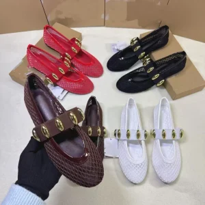 Women’s Mesh Mary Jane Flats Gold Buckle Strap Toe Breathable Ballet Shoes Spring Summer Autumn Lightweight Slip On Daily Wear