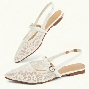 Women’s Mesh Satin Floral Embroidery Mary Jane Flats Pointed Toe Comfortable Casual Shoes Rubber Outsole New Chinese Style