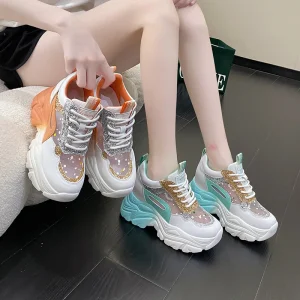Women’s Mesh Summer Sports Running Shoes Single Layer Thick Bottom Round Head Lace up Casual Fashionable Torre Design