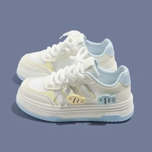 Women’s Mesh White Sneakers with Fishnet Design Thick Sole Casual Sport Shoes