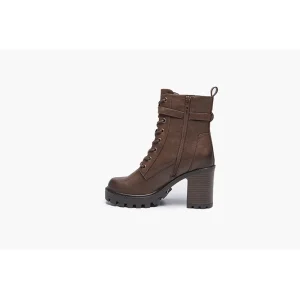 Women’s Metal Belt Buckle Round Toe Ankle Lace Up Chunky Heel Bootie Large Size Boots