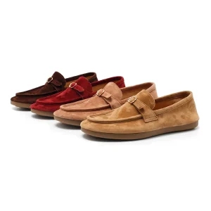Women’s Metal Buckle Cowhide Mary Jane Flats Anti-Slippery Comfortable Closed Toe Work Shoes