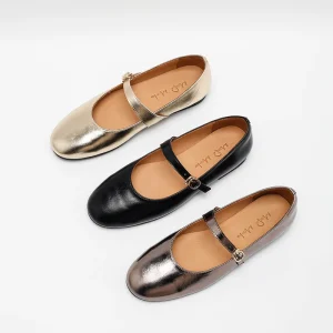 Women’s Metallic Leather Mary Jane Ballet Flats Buckle Strap Casual Slip-On Shoes