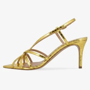 Women’s Metallic Snake Print Strappy Heels Pointed Toe Slingback Dressy Glam Sandals OEM