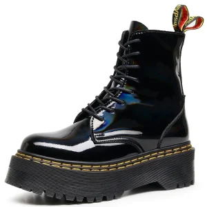 Women’s Mid-Calf Boots Plus Size Cow Genuine Leather Women Chunky Shoes Ladies Ankle Midi Boots Thick Sole College Style