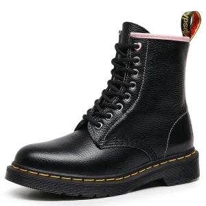 Women’s Mid-Calf Boots Plus Size Cow Genuine Leather Women Chunky Shoes Ladies Ankle Midi Boots Thick Sole College Style