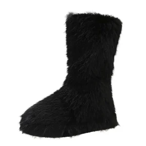 Women’s Mid-Calf Solid Color Plush Snow Boots Side Zippered Short Boots for Autumn and Winter