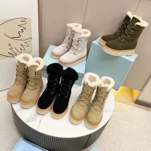Women’s Mid Calf Velvet Snow Boots Warm Fur Integrated Thick Soled Winter Shoes with Anti Slippery Feature Cotton Boots
