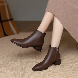 Women’s Mid Heel Boots Warm Fleece Lined Ankle Boots