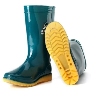 Women’s Mid-calf Rain Boots Female Style with Cow Tendon Sole, Oil-resistant Acid Alkali Resistant Work Safety Waterproof Shoes