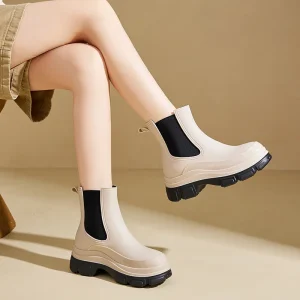 Women’s Mid calf style Rain Boots Thick soled Waterproof Non slip PVC Outdoor Work Shoes Kitchen Overshoes