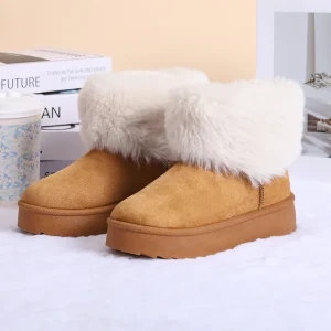 Women’s Mid-top Mongolia Fleece Snow Boots Thick Sole Warm Fleece Lined Versatile Outdoor Winter Boots