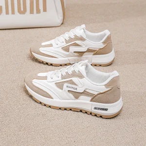 Women’s Minimalist Platform Sneakers Beige White Chunky Sole for Daily Wear Autumn Running Casual Skateboard Shoes