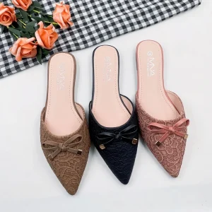 Women’s Mule Heels Shoes Bowknot Mule Sandals Women’s Elegant Fashionable Banquet Style Formal Pointed Toe Low Heels