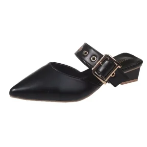 Women’s Mules Adjustable Strap Pointed Toe Backless Loafer Shoes PU Dark Brown Rubber Outsole US Size 11