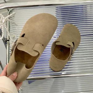 Women’s Mules Cow Suede Leather Cork Clogs Summer Flat Slippers Cushioning Comfortable Anti-slip Outsole