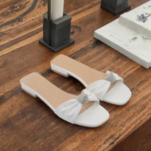 Women’s Multi Color Bow Rhinestone Slide Sandals Open Toe Flat Mules Comfort Casual Summer Daily Vacation Fashion Footwear