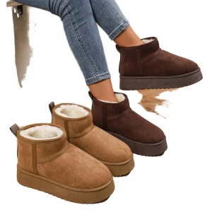 Women’s New Arrival Winter Snow Boots Ankle Bootie Plush Lining Artificial Fur Midsole Rubber Outsole Thick Sole Genuine Leather