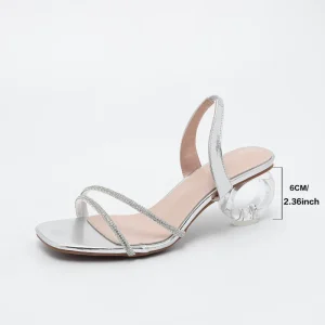 Women’s New Fashion Elegant Rhinestone Decorated Faux Leather Slip On Ultra High Heel Sandals Autumn Spring Summer Date Sandals