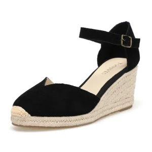 Women’s New Fashion High-Heeled Espadrilles Sandals with Leather Buckle Thick Heel Suede Upper Summer Outdoor Wedge Sandals