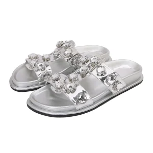 Women’s New Fashionable Summer Platform Thong Sandals Black Rhinestone Embellishments Height Increasing Open Beach Casual Rubber