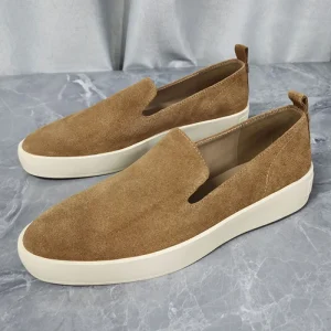 Women’s New Genuine Suede Leather Loafers Elegant Slip-On Pillow Shape Waterproof Rubber Soles Comfortable Moissanite