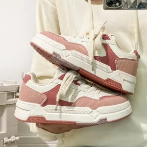 Women’s New Lace-Up Breathable Sneakers Casual Fashion Walking Shoes PVC Cushioning Anti-Odor Hard-Wearing for Summer Autumn