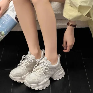 Women’s New Running Shoes Lace-Up Platform Thick Bottom Casual Sneakers with Height Increase