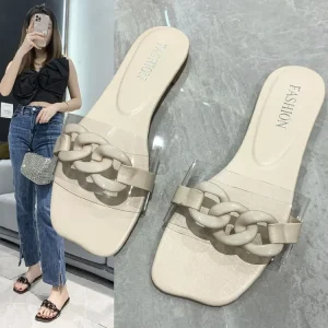 Women’s New Style Ballet Flats Slip-On Summer Sandals with Flat Bottom Transparent Outerwear