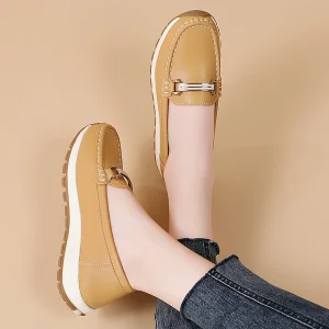 Women’s New-Style Summer Loafers Anti-Slippery Casual Shoes with Rubber Outsole and PU Upper Slip-On Closure Solid Color Flats