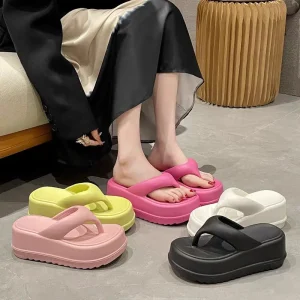 Women’s New Summer Beach Platform Open Sandals 7cm Thick EVA Elevated Soft Soles Non Slip Cross Strap Flip Flops Outdoor