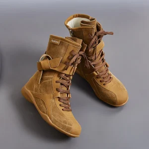 Women’s New Versatile Comfortable Lightweight Fashion Microfiber Leather Korean Pointed Lace Up Cowboy Boots Outdoor