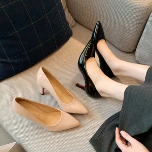 Women’s Office Business Shoes Black Pointed Toe Stiletto Heels Slip On Party Wedding Evening Dress Pumps