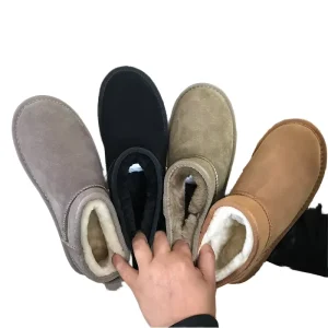 Women’s One Piece Genuine Sheepskin Leather Winter Short Barrel Increased Snow Warm Wool EVA Mini Snow Boots for Girls
