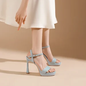 Women’s One-strap Suede Ultra High Stiletto Heels Thin Heel Platform Open-toe Buckle Sandals