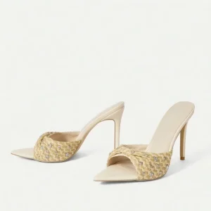 Women’s Open Pointed Toe Thin High Heel Slip-On Sandals with Rhinestones Breathable Soft PU Midsole Waterproof for Spring/Summer