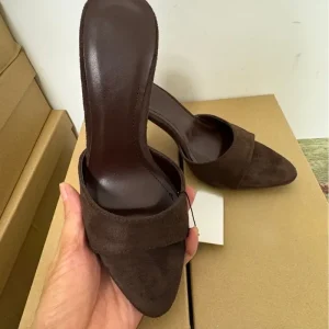 Women’s Open Toe Animal Print High Heel Mules Summer Slip-on Retro Brown