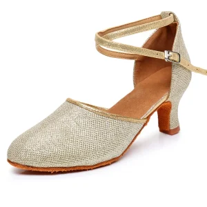 Women’s Open Toe Ballroom Dance Shoes Standard Evening Party Dress Cowhide Glitter Satin Fashion Leather