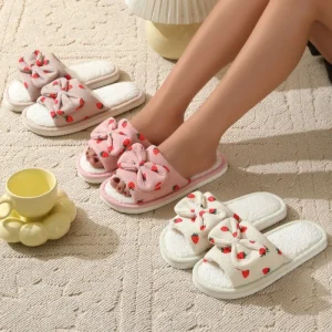 Women’s Open Toe Bow Slippers Soft Memory Foam Non Slip EVA Outsole Lightweight Thermal Features for Winter