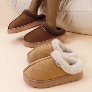 Women’s Open Toe EVA Sole Slippers Winter Faux Suede Upper Material Shoes