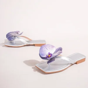 Women’s Open Toe Flat Sandals 36-42 Lightweight Summer Flip Flops for Slippers with Phalaenopsis Artificial Flowers Factory Sal