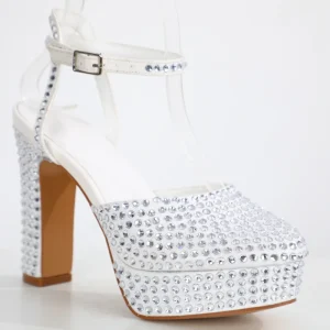 Women’s Open Toe High Heel Summer Shoes Rhinestones Lightweight Hard Wearing Height Increasing Ankle Strap Buckle