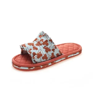 Women’s Open Toe Indoor Slippers Home Floral Printed Three Layer Thickened Cotton Cloth Sole Wood Floor